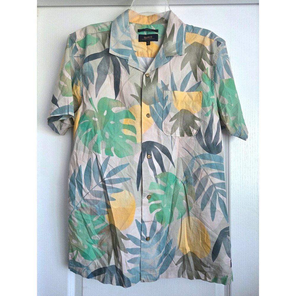 Roark Artifacts of Adventure Tropical Leaf Print Cotton Blend Button Shirt Sz M